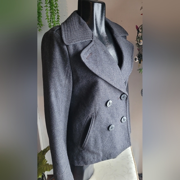 American Eagle Dark Grey Wool Blend Short Pea Coat S - Picture 1 of 7